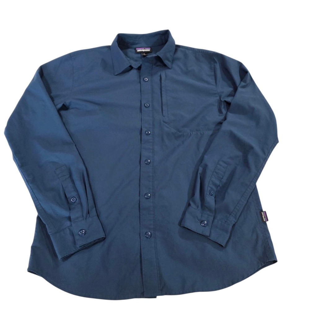 Patagonia Button Up Shirt Mens Blue S Long Sleeve Skiddore Ripstop Point Fishing